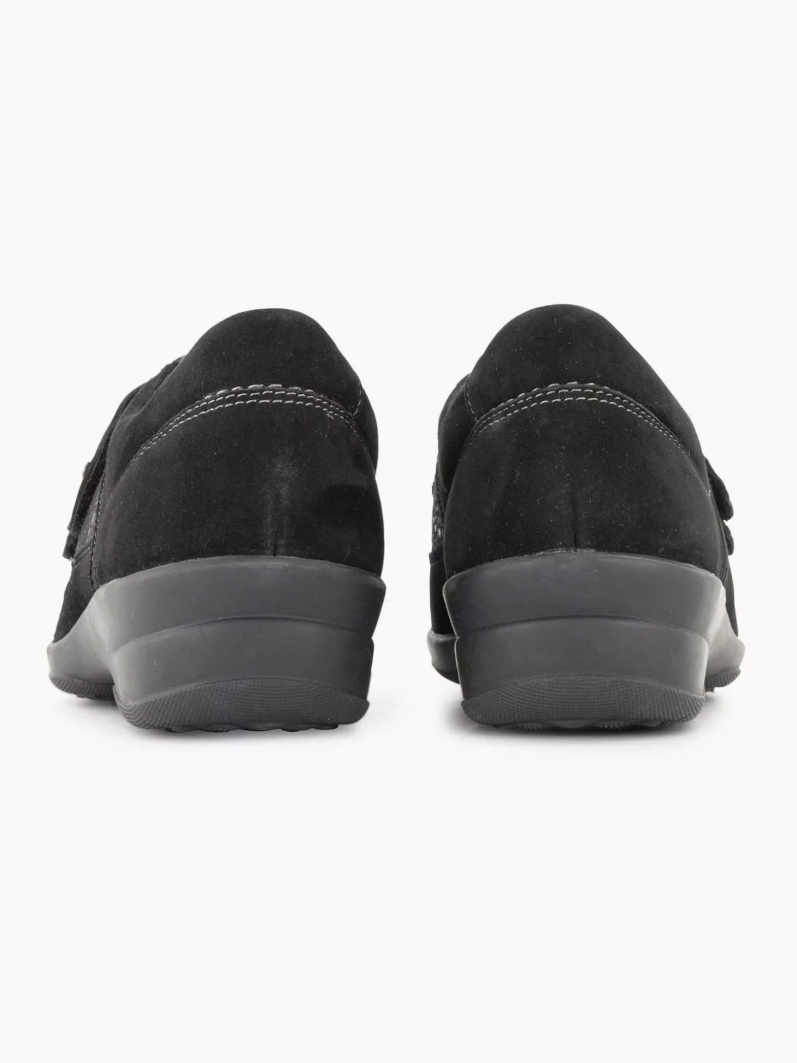 Zwarte Leren Comfort Instapper Klittenband