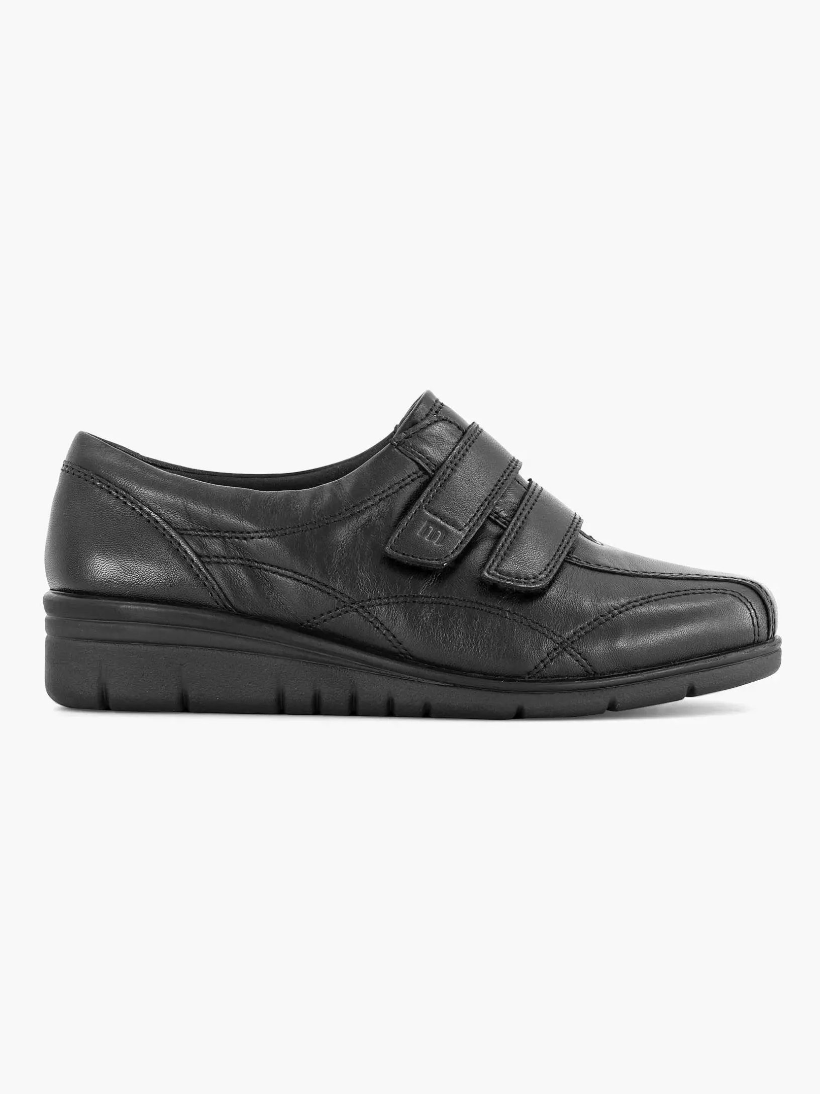 Zwarte Leren Comfort Sneaker Klittenband