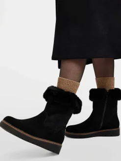 Zwarte Suede Comfort Enkelboot Gevoerd