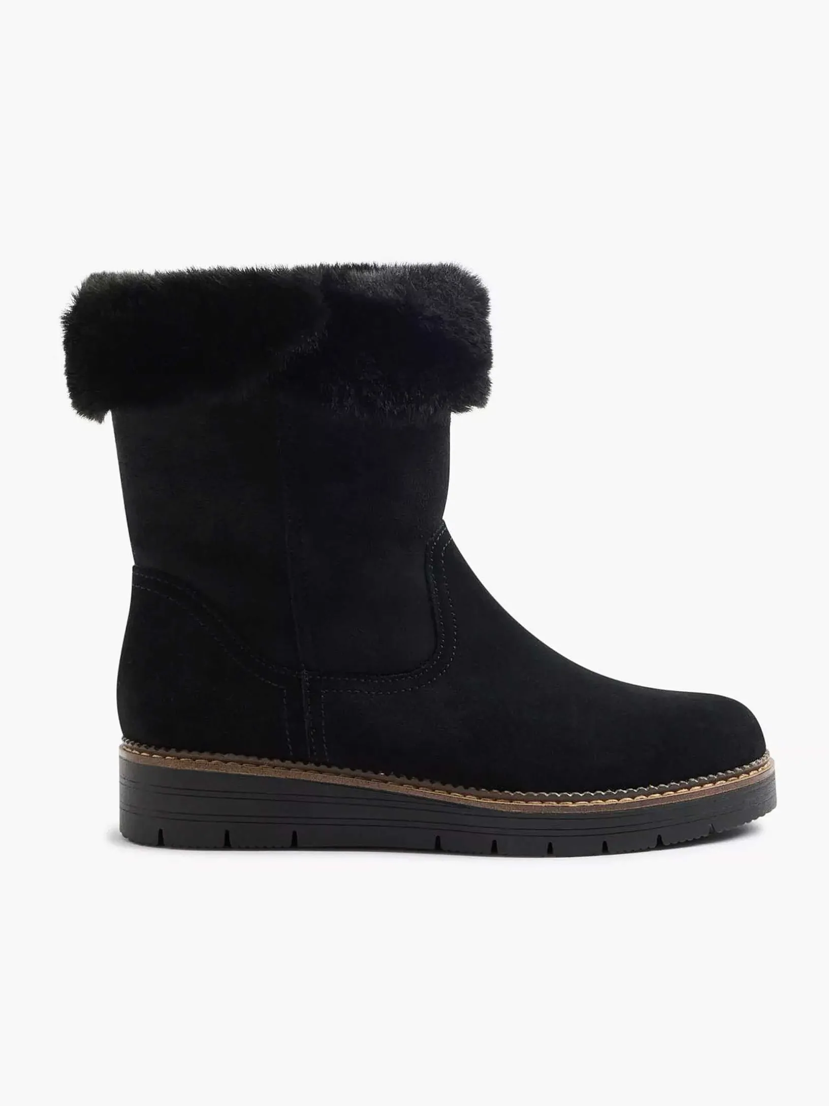 Zwarte Suede Comfort Enkelboot Gevoerd