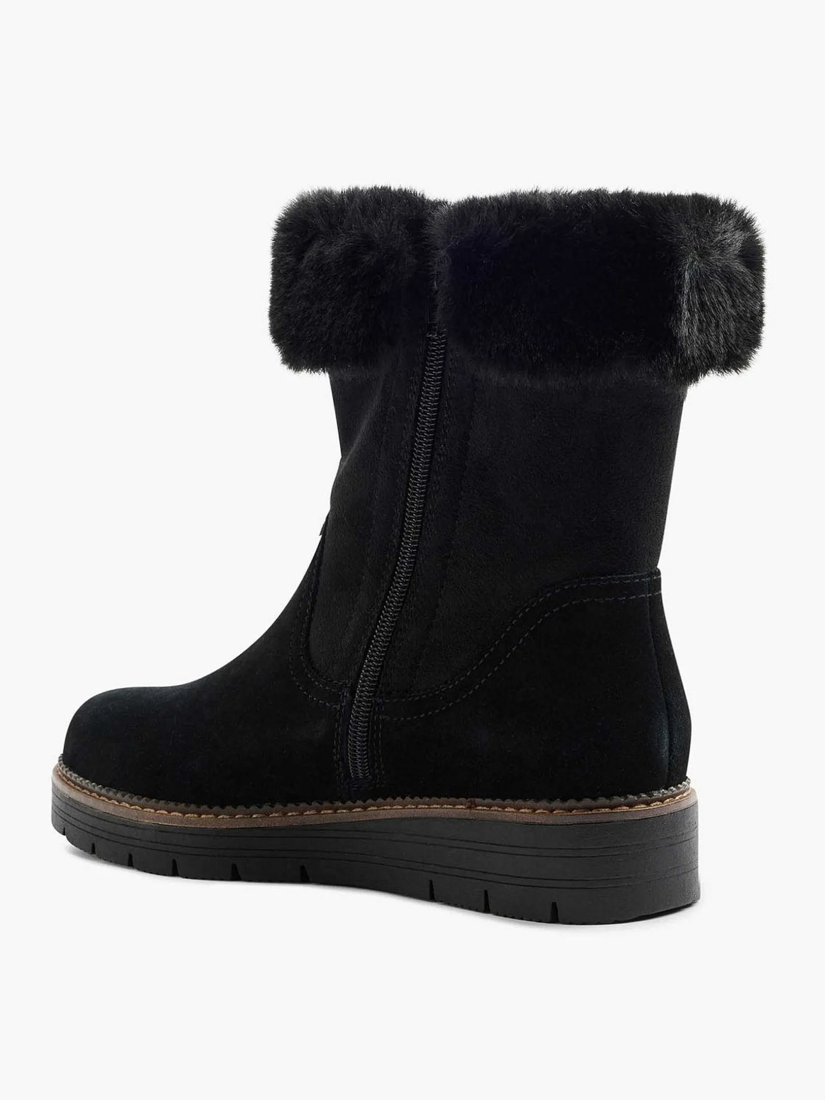 Zwarte Suede Comfort Enkelboot Gevoerd